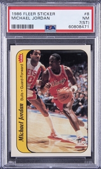 1986-87 Fleer Stickers #8 Michael Jordan Rookie Card – PSA NM 7 (ST)